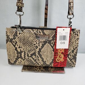Carlos Santana Tan Gray Snakeskin Purse Crossbody Bag Buckle Strap New With Tags